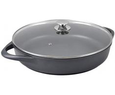 Wecook Ecostone Cazuela Baja inducción 40 cm, Aluminio Fundido, Tapa de Cristal, 3 Capas Antiadherente, Asas de Silicona, Negro, 4 Unidades