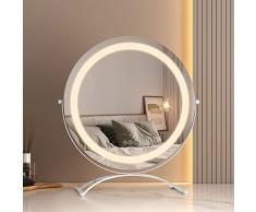 EMKE Hollywood Espejo con 3 Colores de luz, 40 cm de diámetro, Espejo de Maquillaje con iluminación, Espejo de tocador Inteligente con luz giratoria 360°, Regulable y función de Memoria, Color Blanco