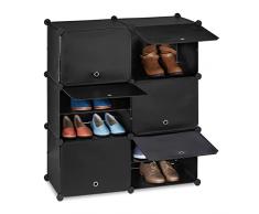 Relaxdays Mueble Zapatero Modular, Organizador Zapatos con Puertas, 95x85x31,5 cm, 12 Compartimientos, Plástico, Negro, 80% 10% Hierro