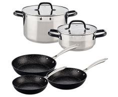 San Ignacio Vita: BaterÃ­a Especial Ã20 Ã24 Ã28, Aluminio Forjado Acero Inoxidable (con Tapa de Vidrio) Ã24x10,5 (4 L) y Ã28x16,5 (9 L) cm, aptas para inducciÃ³n, 2 Cacerolas + 3 sartenes