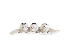 Relaxdays 10022858 Portavelas DecoraciÃ³n Con Cuenco Decorativo y Velas PequeÃ±as, 9 x 50,5 x 16,5 cm, Beige-Blanco