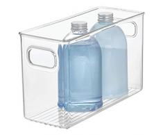 InterDesign Linus Caja organizadora para cuarto de baño, organizador de cajones mediano de plástico con asas, transparente