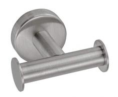 INDA Styl - Perchero Doble de Pared, Acero Inoxidable Cepillado, Blanco, 8 x 8 x 5 cm