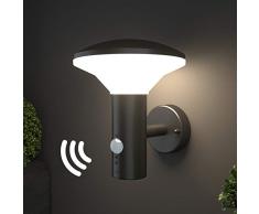 NBHANYUAN Lighting HY 021AUPB+PIR LED de Exterior blanco cálido Apliques de Pared con Sensor de Movimiento para Patio y Porche, Plata