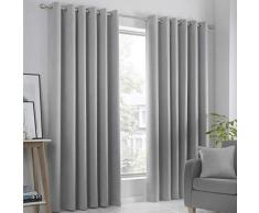 Fusion Strata-Par de Cortinas Opacas con Ojales, Polyester, Plateado, 229 cm de Ancho x 275 cm de Largo