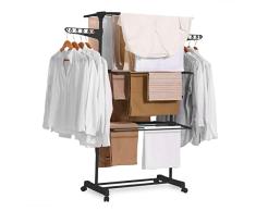 NEWTECK NEWLUX-Tendedero Vertical Plegable XXL Fold Care V60 Negro con Ruedas, 4 Niveles Dobles y 15 Metros de tendido. Tendedero Extensible con Soporte para artÃculos pequeños. Ideal como Perchero