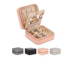 Meerveil Joyero de viaje, mini caja de almacenamiento, joyero con pantalla de cuero artificial, utilizado para almacenar anillos, aretes, collares, joyero de regalo para niña con espejo
