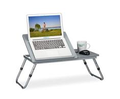 Relaxdays 0 Mesa Plegable Portátil, Altura Regulable, Soporte Tablet Regazo, Cama, Bandeja Laptop, 44 x 73 x 34,5 cm, Gris, 80% Tablero de Fibra 20% Hierro, 1 Pieza