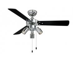 Ventilador de techo con luz y cadena Cyrus, 107 cm, carcasa cromada brillante, aspas bidireccionales en negro y plata