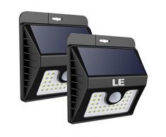 LE Foco Solar 30 LED, 400lm Resistente al agua IP65, Sensor de movimiento, 3 Modos, Lámpara solar JardÃn, Patio, Terraza, Garaje, Camino de Entrada, Pack de 2