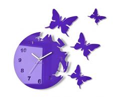 FLEXISTYLE Reloj de Pared Redondo Mariposas Violeta 30 cm habitacion de Salon Estilo Moderno 3D silencioso