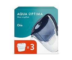 AQUA OPTIMA qua Oria Jarra de Filtro de Agua y 3 Cartuchos de Filtro de Agua Evolve+ de 30 DÃas, Capacidad de 2,8 litros, Para la Reducción de Microplásticos, Cloro, Cal e Impurezas, Azul