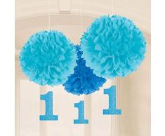amscan - Adornos de Papel para Fiesta de Primer cumpleaÃ±os, diseÃ±o de pompÃ³n, Color Azul