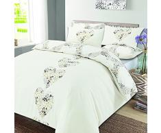Dreamscene Lizzie - Funda de edredón Reversible con Funda de Almohada, Poliéster y algodón., Crema, Matrimonio