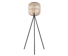 EGLO Lámpara de pie Bordesley, 1 lámpara de pie vintage, natural, boho, Hygge, lámpara de pie de acero en negro y madera en colores naturales, lámpara de salón, lámpara con interruptor, casquillo E27