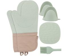 Manoplas Guantes Horno Cocina de Silicona - Diseño Antideslizante Resistentes Calor Guantes Horno de Silicona para Cocinar Hornear Microondas Barbacoaï¼Verde Mentaï¼