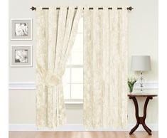 CUSHIONMANIA Cortinas de Terciopelo Arrugado Totalmente Forradas con Ojales en la Parte Superior de 66 x 72 cm, Color Crema