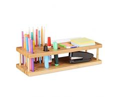 Relaxdays â Portalápices de bambú, Organizador de Escritorio para 25 lápices, Oficina Estante, Dimensiones: 10 x 40 x 15 cm, Color Natural