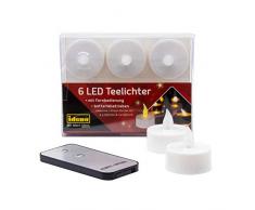 Idena 38204 - Velas de té LED, 6 unidades, velas eléctricas con luz parpadeante, con mando a distancia, incluidas las pilas, decoración para bodas, fiestas, Navidad, Pascua, como iluminación ambiental