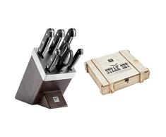 ZWILLING Bloque de cuchillos auto-afilables de 7 piezas, Bloque de madera + Juego de cubiertos para bistec para 6 personas, 12 piezas, 6 cuchillos para bistec y 6 tenedores para bistec