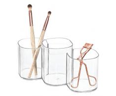 InterDesign Clarity Organizador de Maquillaje, Caja con Compartimentos Redondos en plástico, portalápices Triple, Transparente