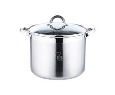 RENBERG Alexander | Olla de Cocina Alta de 26x19 cm y 9,5 Litros con Tapa de Cristal | Acero Inoxidable | BaterÃ­a de Cocina | Fondo Encapsulado de 5 Capas