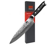 SHAN ZU Cuchillo de Chef Damasco, Cuchillo de Cocina 20cm de Acero Damasco Japones de 67 Capas, Mango de Material G10, Cuchillo de Cocinero para Cortar Verdura, Fruta, Carne y Pescado - Series PRO