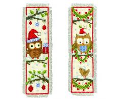 Vervaco - Juego de punto de cruz para confeccionar marcadores de libros (2 unidades, diseño de búhos con gorro de Papá Noel)