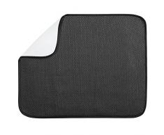 InterDesign iDry Tapete de cocina, alfombrilla escurreplatos grande y fina fabricada en poliéster para un secado de platos rápido, negro/blanco