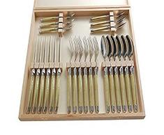 Laguiole - CuberterÃa de Acero Inoxidable y plástico ABS en Caja de Madera, 24 Piezas, Color Beige