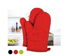 Dualeco Manoplas de Cocina, Resistentes al Calor, Antideslizantes, algodón Acolchado, con Silicona; para cocinar, Asar, Hornear, barbacoas y para Sujetar ollas; 1 par Rojo, Talla única