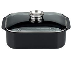 ELO Rustidera con parrilla - Cacerola para Horno - Capacidad 7 litros, Aluminio Fundido con Revestimiento Antiadherente Greblon Cristal con Borde en Acero Inoxidable, Negro, 40x26cm, (1ud)