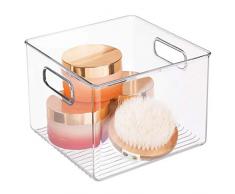 InterDesign Linus Caja organizadora para Cuarto de baño, Organizador de cajones Cuadrado de plástico con Asas, Transparente