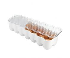 InterDesign Fridge/Freeze Binz Envase para huevos, huevera de plástico apilable para 14 huevos, caja de huevos, blanco/transparente