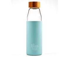 Irisana - Botella de Agua - 500 ml - Azul - 7,5 x 7,5 x 24 cm - Borosilicato, Silicona y TapÃ³n de BambÃº - Garrafa Deportiva para Gimnasio - ColecciÃ³n Bbo