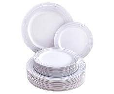 Silver Spoons 1948-TT Fancy-Juego de vajilla de 40 Piezas, Llanos, 20 Ensalada, Resistentes, Aspecto Elegante de Porcelana Fina, colección Bella (Plata), Plástico, Plateado