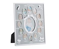 Relaxdays, Plateado, 29 x 24 cm Marco de Fotos de bebé, Primer año, 12 Meses, De pie, Plata