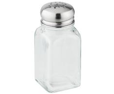 FACKELMANN Salero o pimentero cocina o mesa de cristal con tapa en acero inoxidable, capacidad de 75ml, 3,9x3,9x10cm, 1ud.