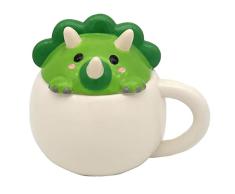 PUCKATOR Taza de cerÃ¡mica con tapa moldeada - Dinosaurio - Verde