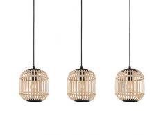 EGLO LÃ¡mpara colgante Bordesley, de 3 luces, vintage, nature, boho, hygge, lÃ¡mpara de mesa de comedor de acero en negro y madera en colores naturales, E27