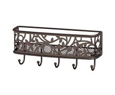 iDesign Cuelga llaves con 5 ganchos, pequeño llavero de pared de metal con estante, portacartas decorativo para notas y correo, color bronce