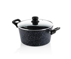 Westinghouse WCCC0009024MBB - Olla de 24 cm con tapa de cristal, revestimiento antiadherente de mÃ¡rmol, de aluminio forjado, apta para inducciÃ³n, mango con revestimiento de silicona, color negro