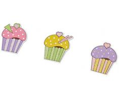 Mopec W121 Pegatina madera cupcake 3col.stdos. 3,5cm, Pack de 6, Multicolor, Talla única, 6