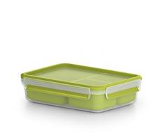 Emsa Clip&Go Snack - Recipiente hermÃ©tico de plÃ¡stico con 3 compartimentos y bandeja independiente para comer, totalmente hermÃ©tico y libre de BPA, 1,20 L, rectangular