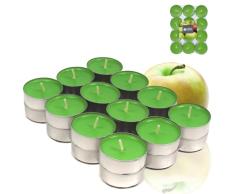 Candelo Juego de 24 velas perfumadas, color verde, con aroma a fruta de Juicy Apple, 4 horas, duración de combustión, 3,6 x 1,4 cm, para primavera