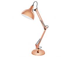 EGLO lámpara de mesa Borgillio, lámpara de escritorio vintage con 1 bombilla en diseño industrial, lámpara de mesita de noche de acero, color cobre, casquillo E27, incl interruptor