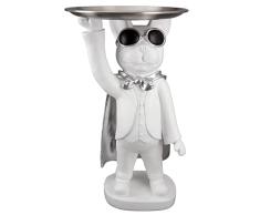 Casablanca Figura Decorativa de Resina â Perro Bulldog francés con Bandeja Blanco y Plata â Regalo Mesa decoración Bandeja Llaves Altura 31 cm