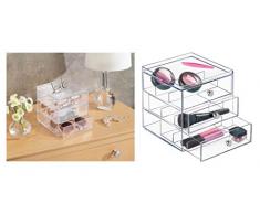 InterDesign Drawers Caja para guardar gafas | Caja organizadora apilable para gafas, gafas de lectura y gafas de sol | Caja para gafas con 3 cajones | Plástico transparente
