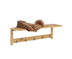 Relaxdays Perchero de Pared con 5 Ganchos y Estante, Toallero Baño Bambú, Recibidor, Pasillo, 18 x 62 x 16 cm, Natural, 90% 10% Metal