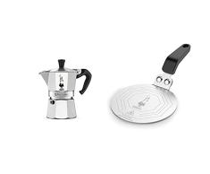 Bialetti Moka Express Cafetera Italiana Espresso, 1 Tazas, Aluminio + DCDESIGN08 Difusores de calor, adaptador para el utilizo de cafeteras y baterÃ­as de cocina sobre placas de inducciÃ³n, Metal